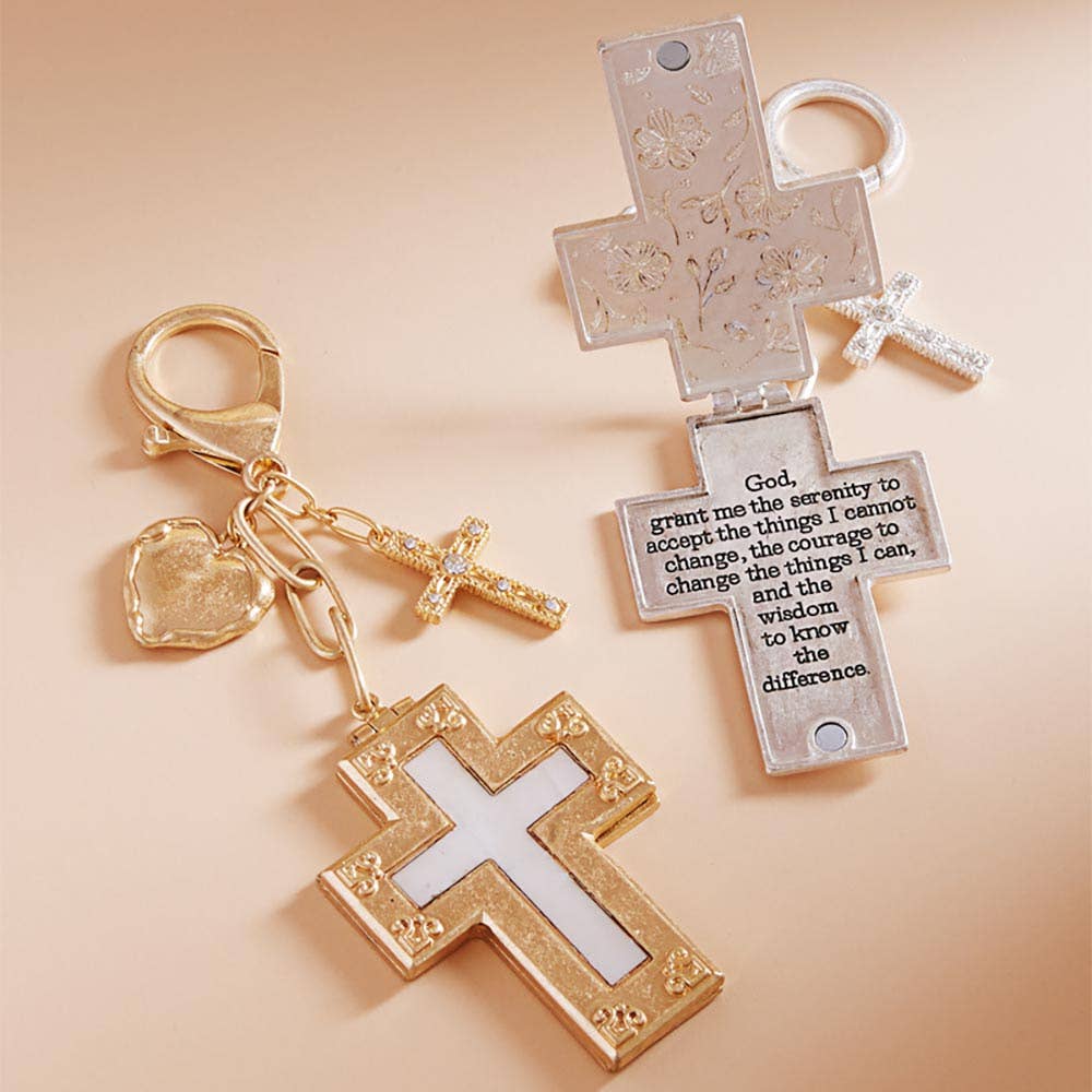 Charm Cross Religious Engraved Heart Charm Keychain