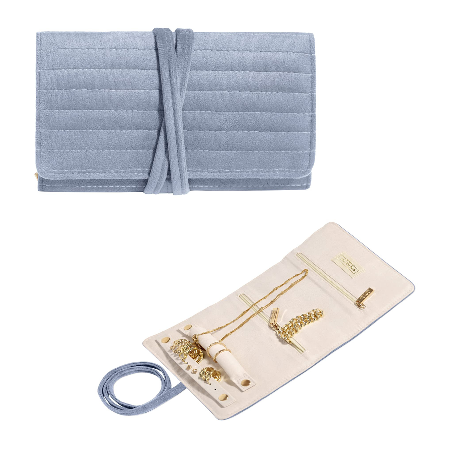 Emerald Velvet Jewelry Roll Organizer