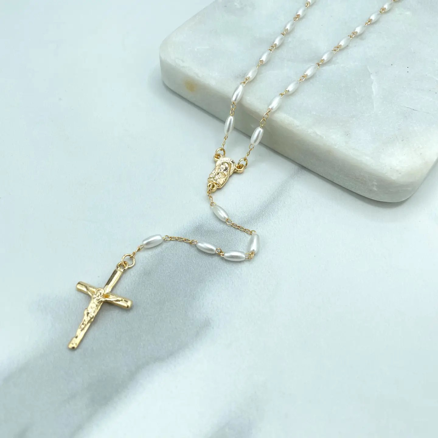 18K Rice Pearl Rosary Necklace