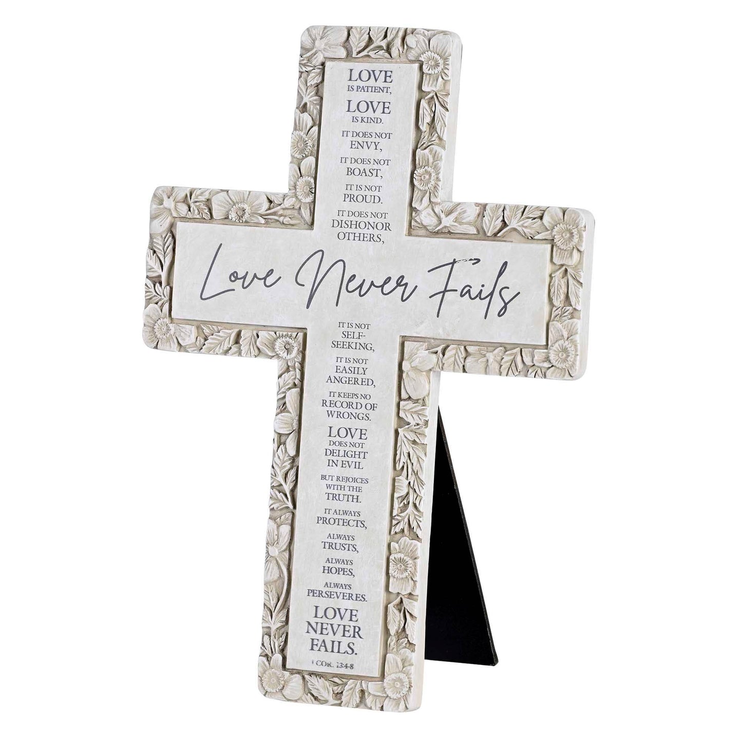 Love Never Fails Tabletop Floral Cross
