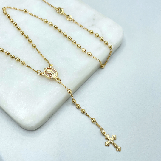 Rosary with Virgin Mary Medal 18k Gold Filled Gold Beads Beaded