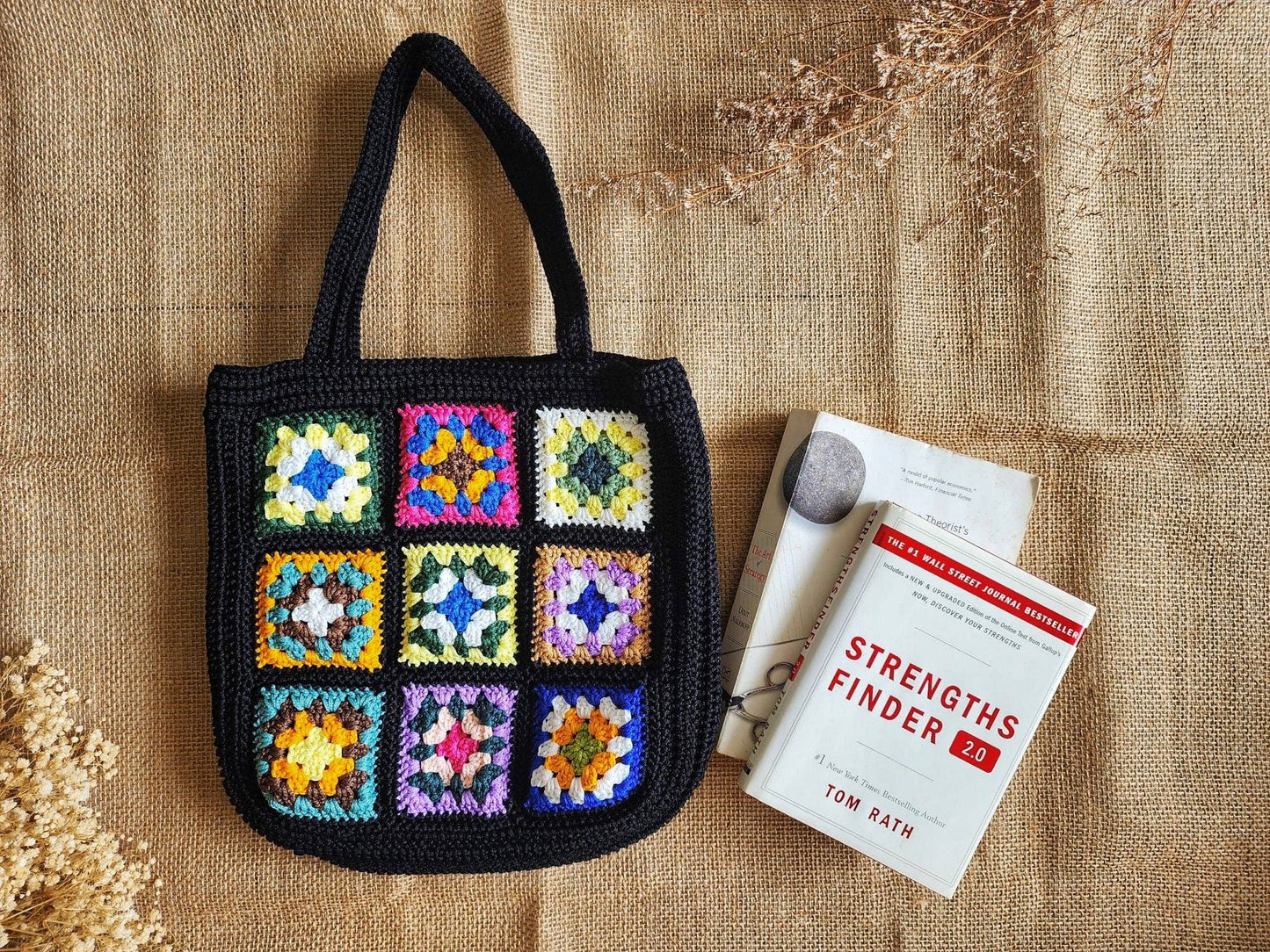 Hand-Crochet Bohemian Style Granny Square Bag: White