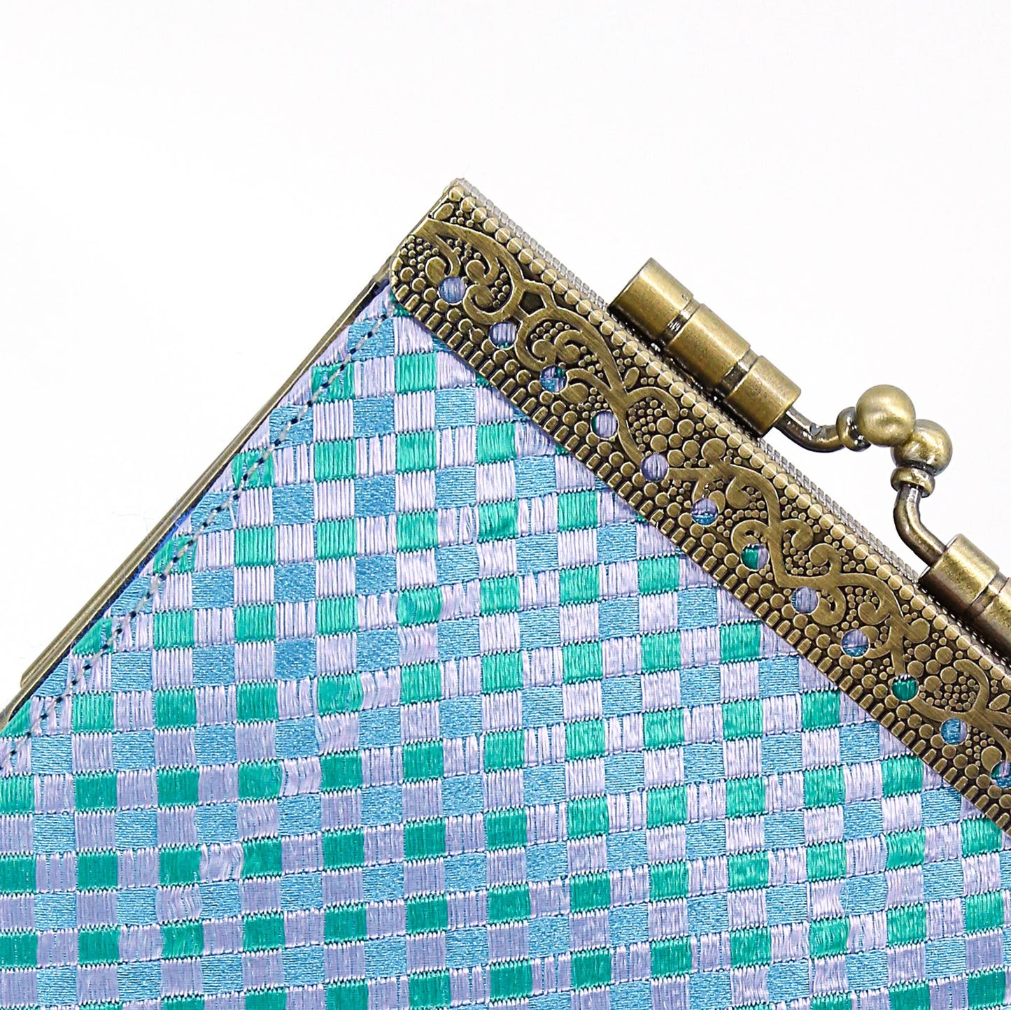 Small Checker Patten Brocade Card Holder w/ RFID Protection