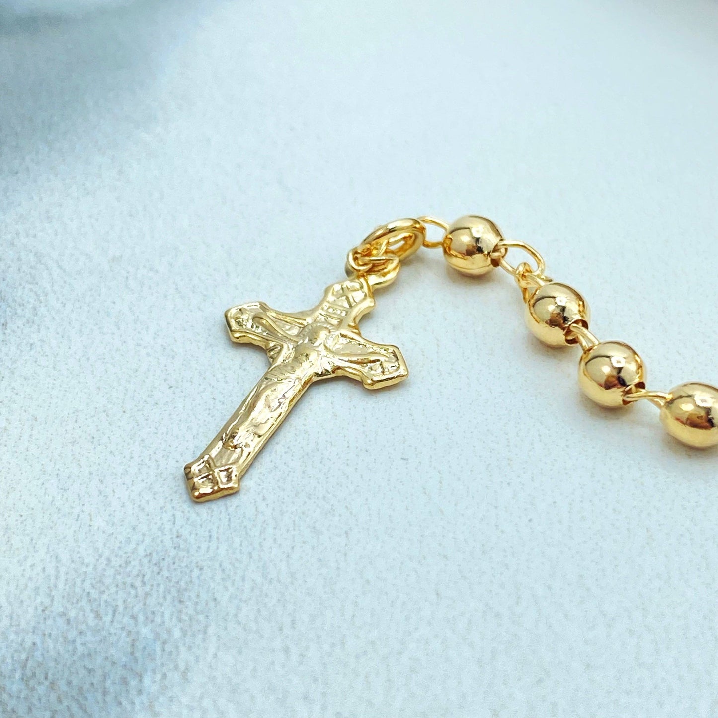 Rosary with La Milagrosa Charm, Gold Balls with Miraculous Virgin 18k Gold Filled Gold Beaded