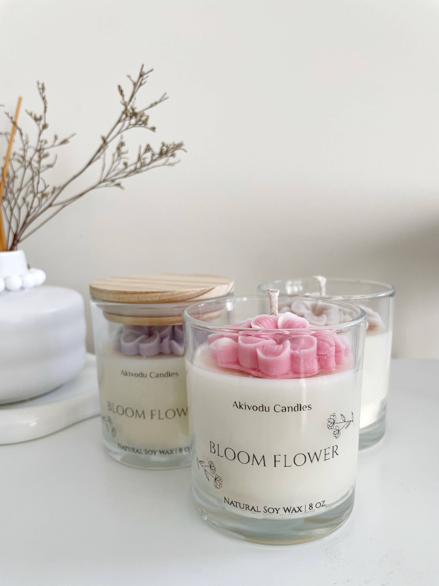 Bloom Flower Candle 8 oz - floral scent : Purple