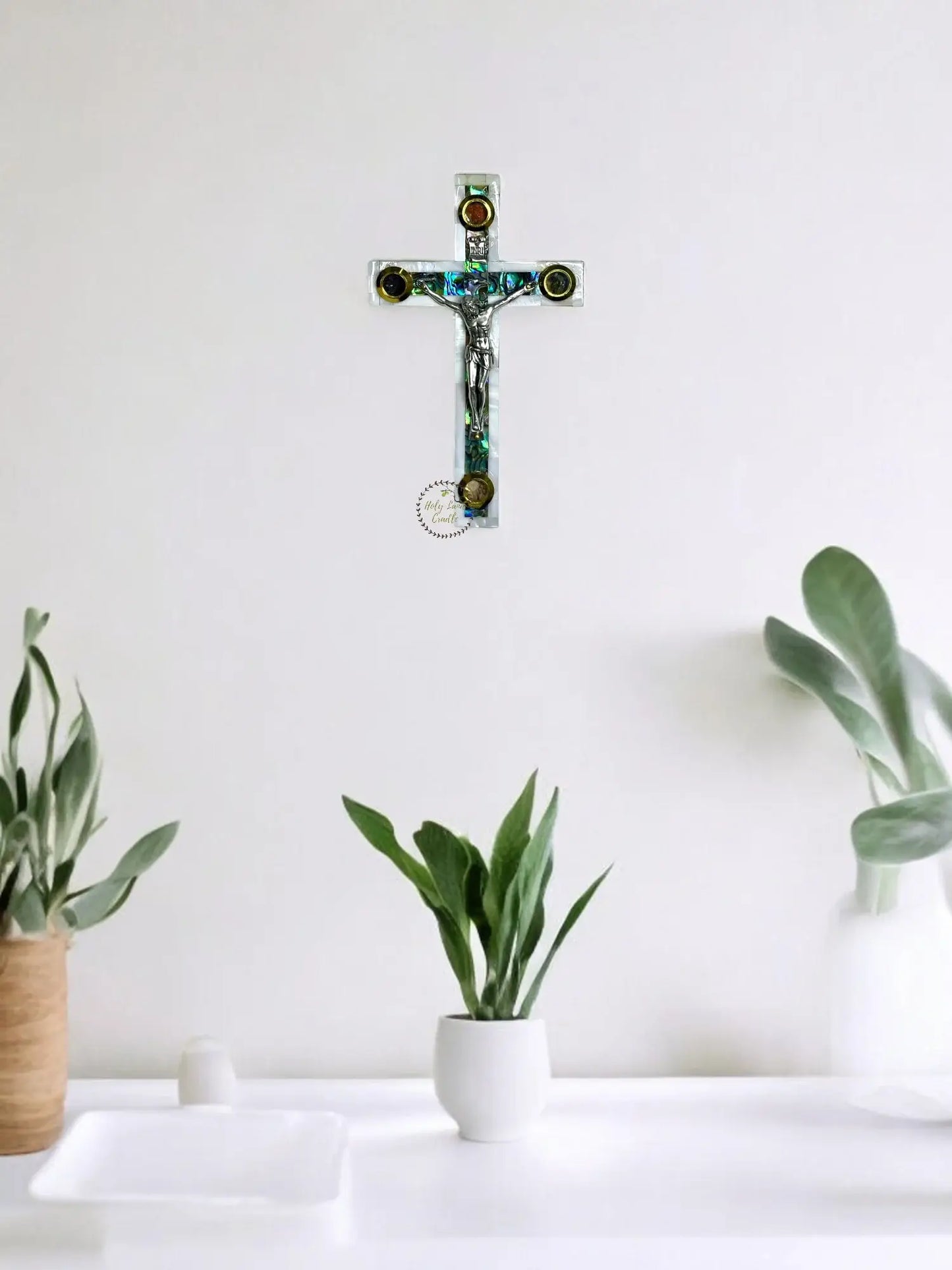 Olive Wood With Mother of Pearl Full Wall Cross with Corpus