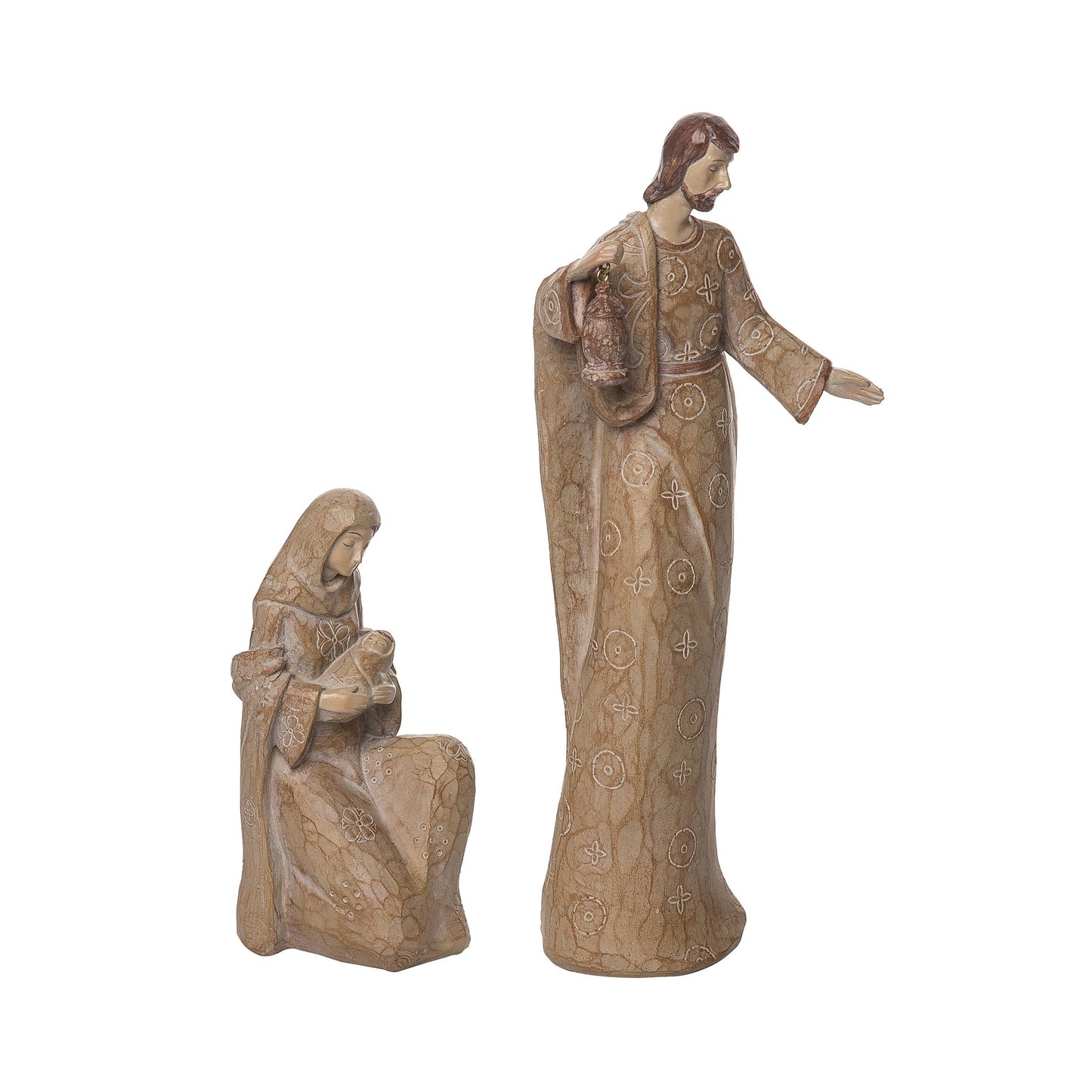 Nativity Family Set 2 Tan 12" Christmas decor Carved
