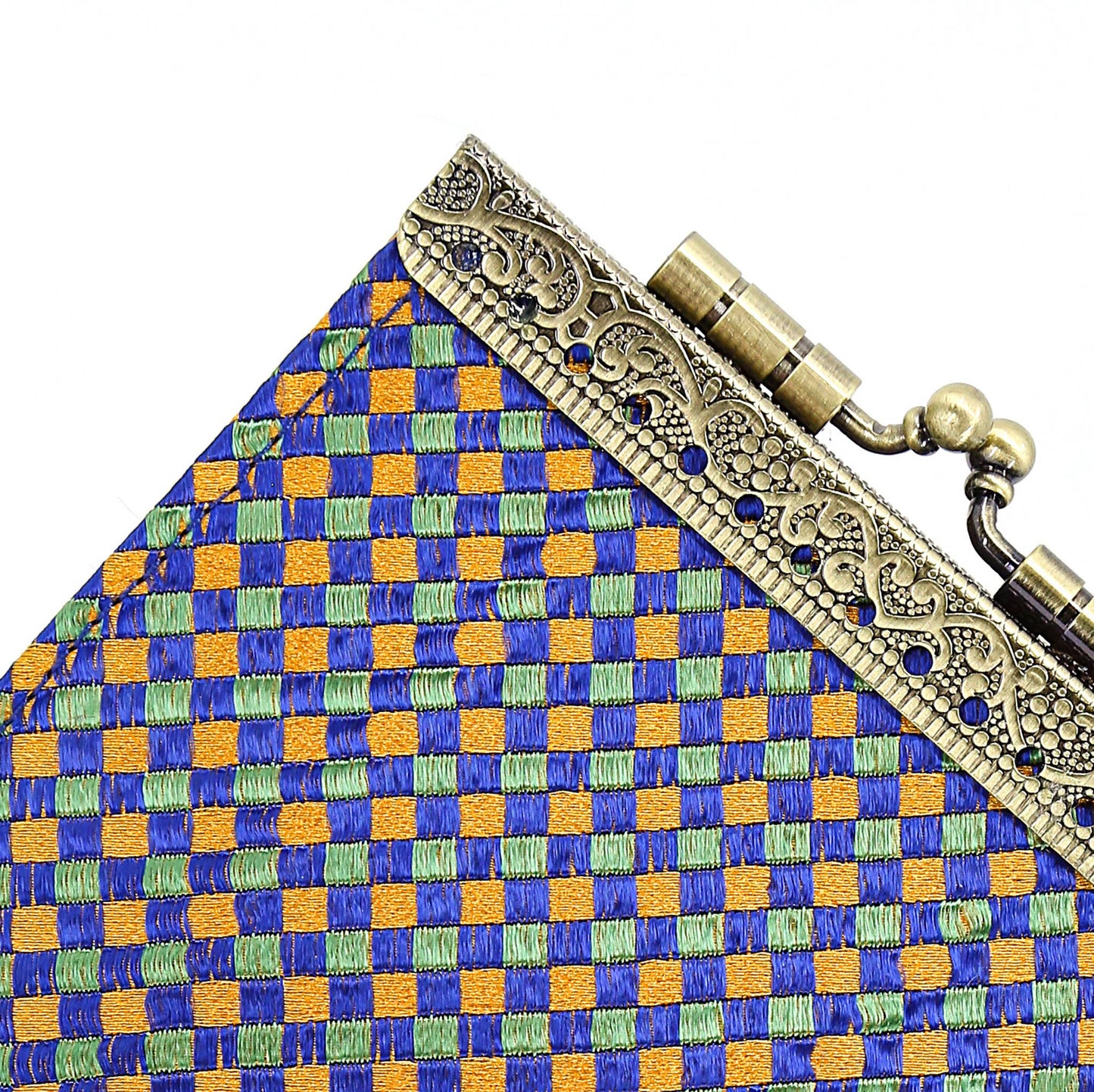 Small Checker Patten Brocade Card Holder w/ RFID Protection