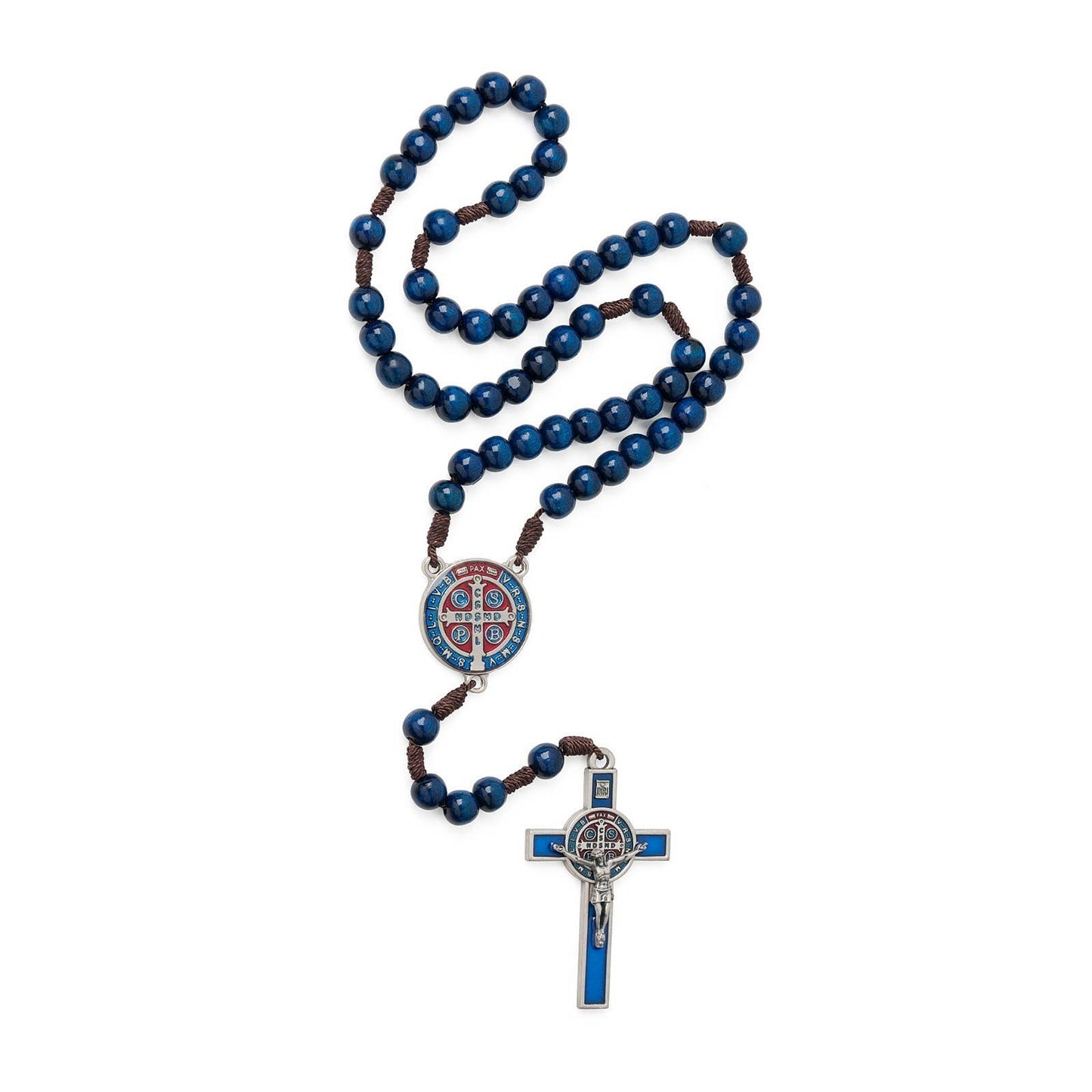 St. Benedict Wooden Rosary (BLUE Resin) 20"