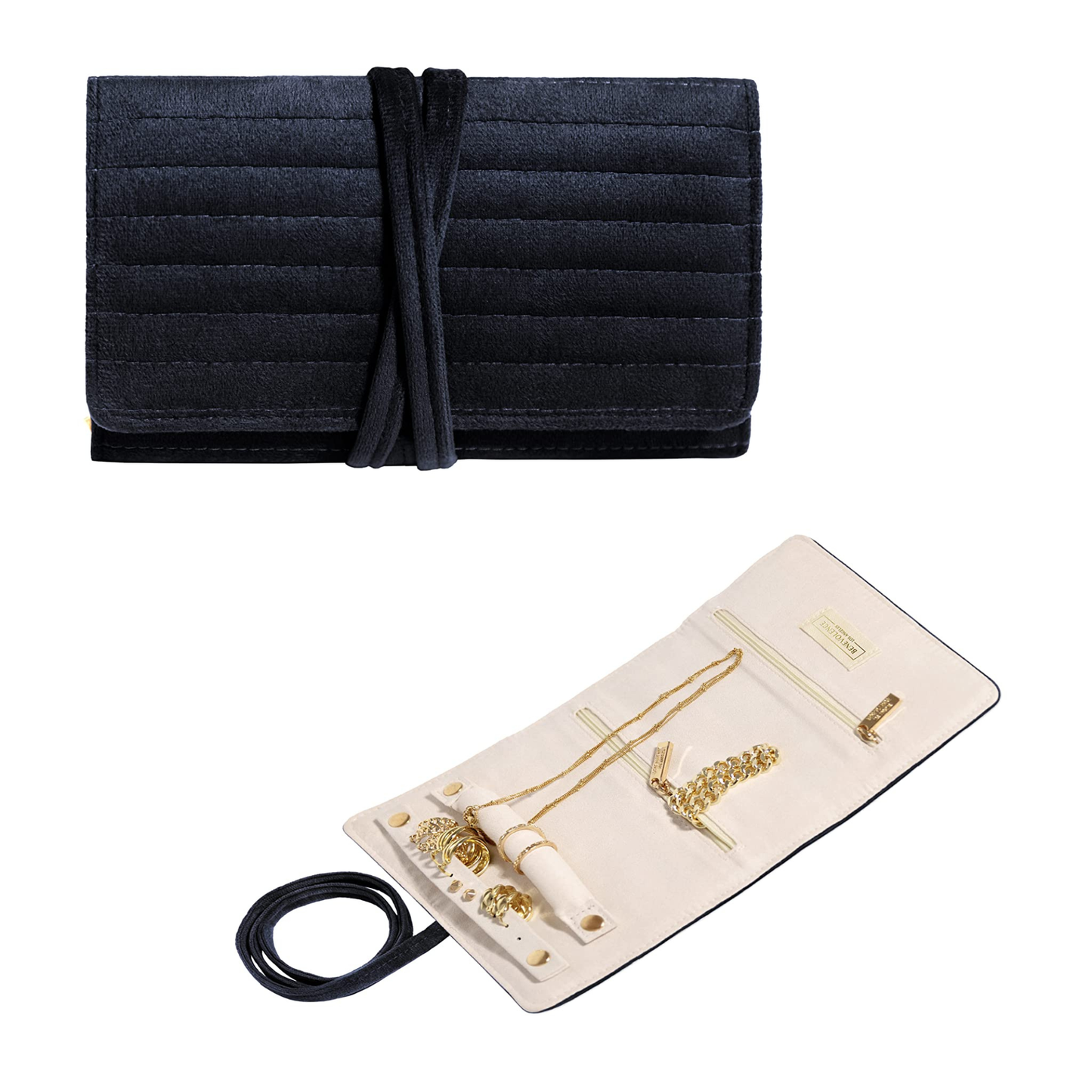 Emerald Velvet Jewelry Roll Organizer