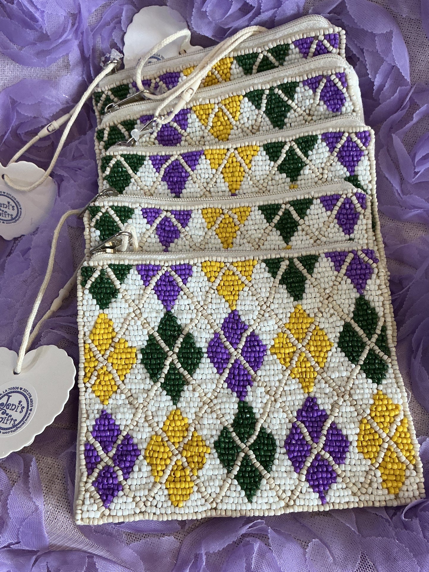 Beaded Argyle Zipper Bag