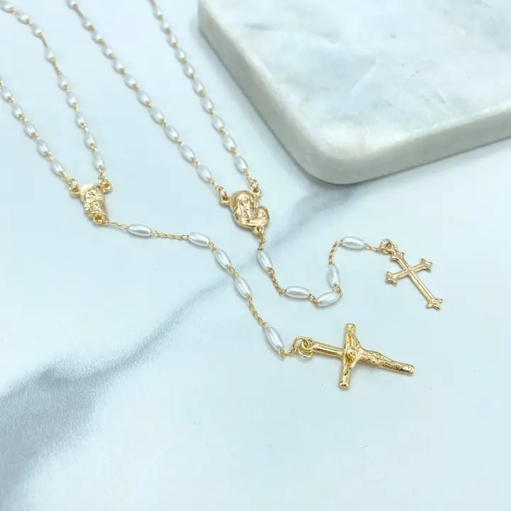 18K Rice Pearl Rosary Necklace