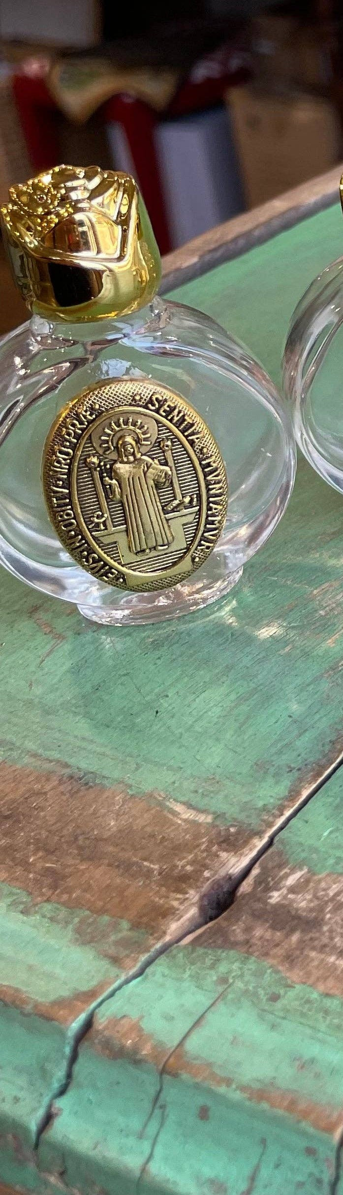 St Benedict Glass Holy Water Bottle