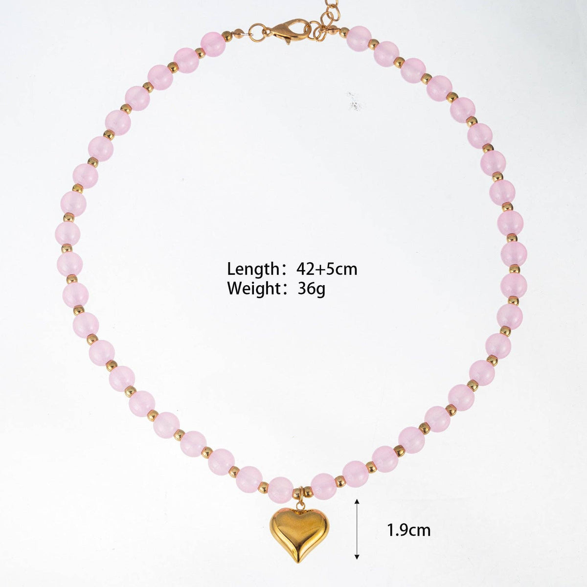 Pink Heart Lucite Beaded Braided Necklace