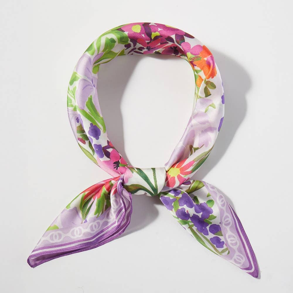 Vintage Floral Garden Print Square Bandana Scarf: Beige