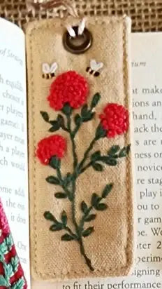 Vintage Linen Red Floral Bookmark