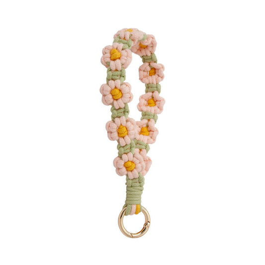 Pink Daisy Flower Keychain Handwoven Wristlet