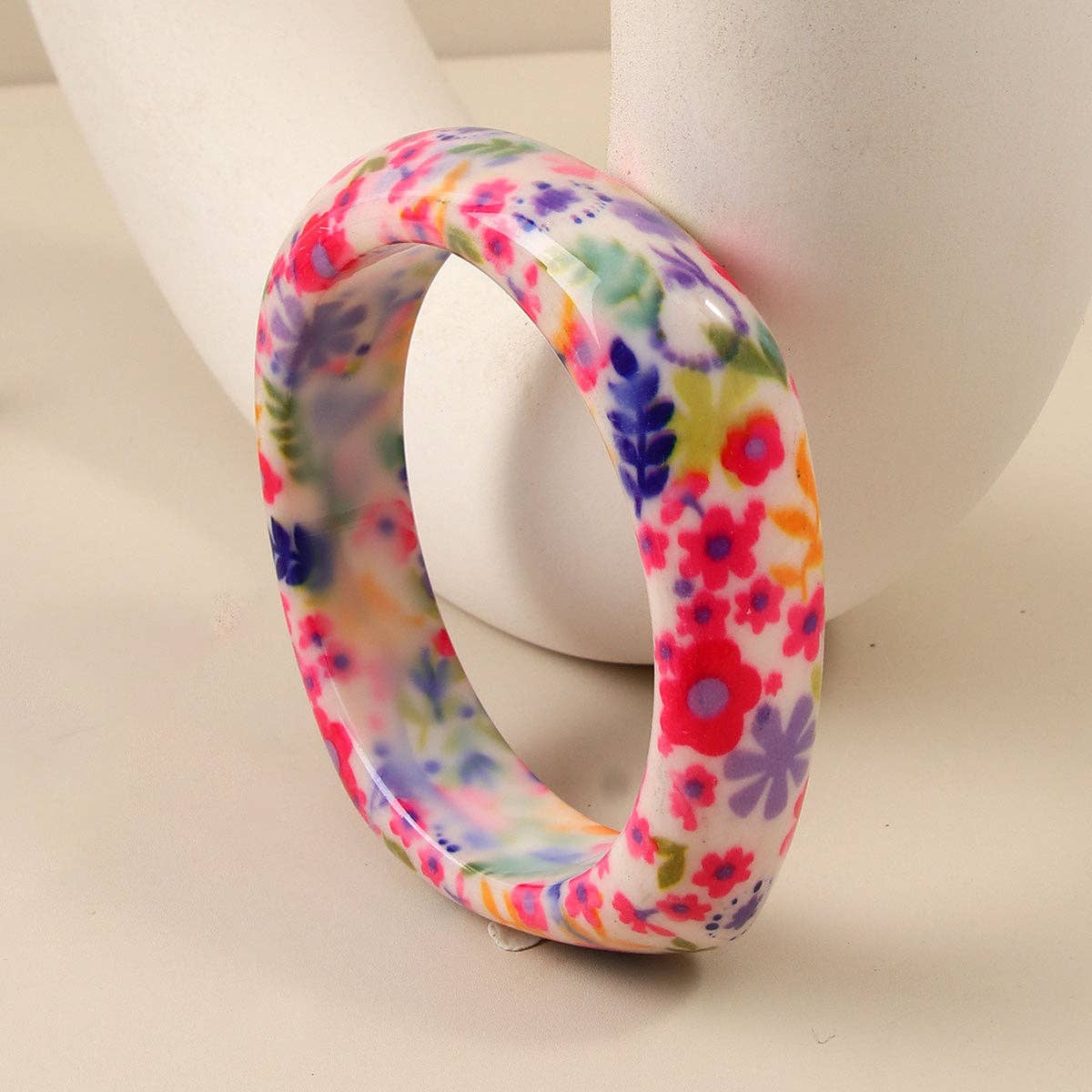 Small Floral Bohemian Resin Bangle Vintage Floral Pattern Cuff