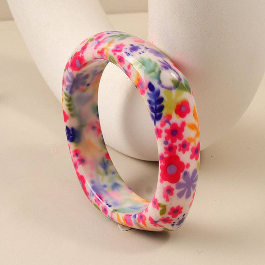 Small Floral Bohemian Resin Bangle Vintage Floral Pattern Cuff
