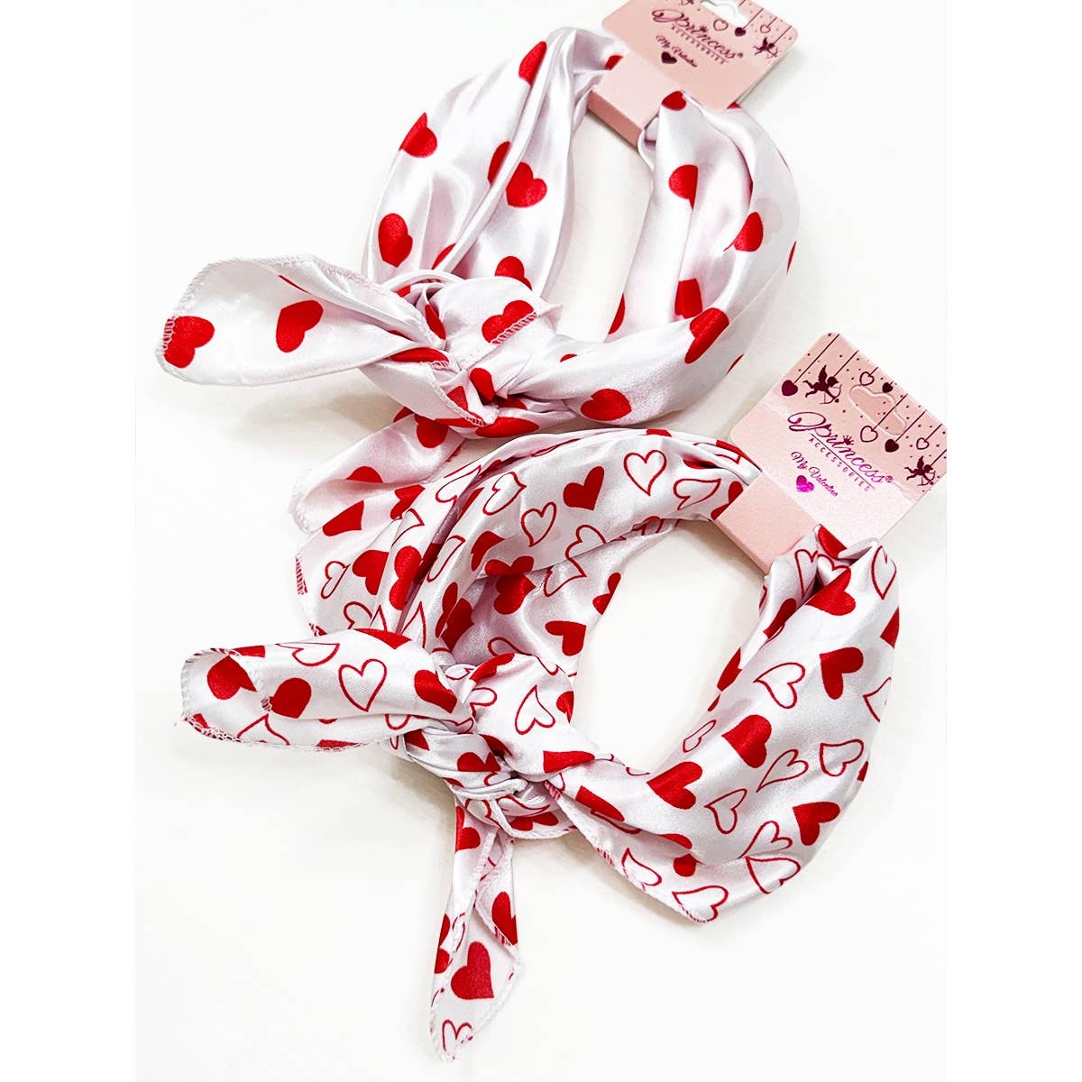 Multiuse Heart Print Satin Scarf: Mixes Color