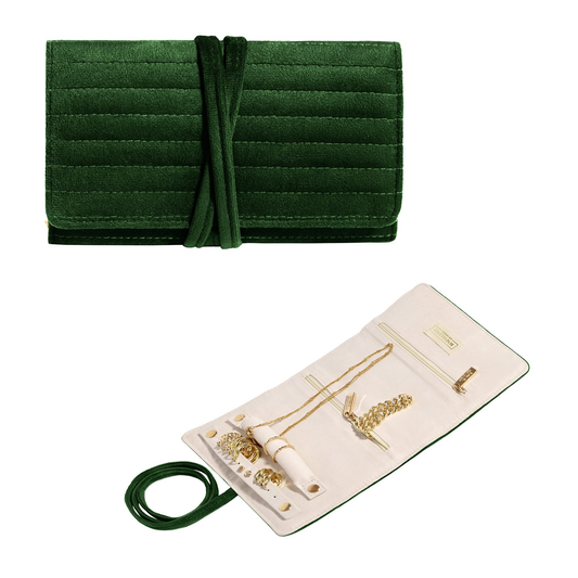 Emerald Velvet Jewelry Roll Organizer