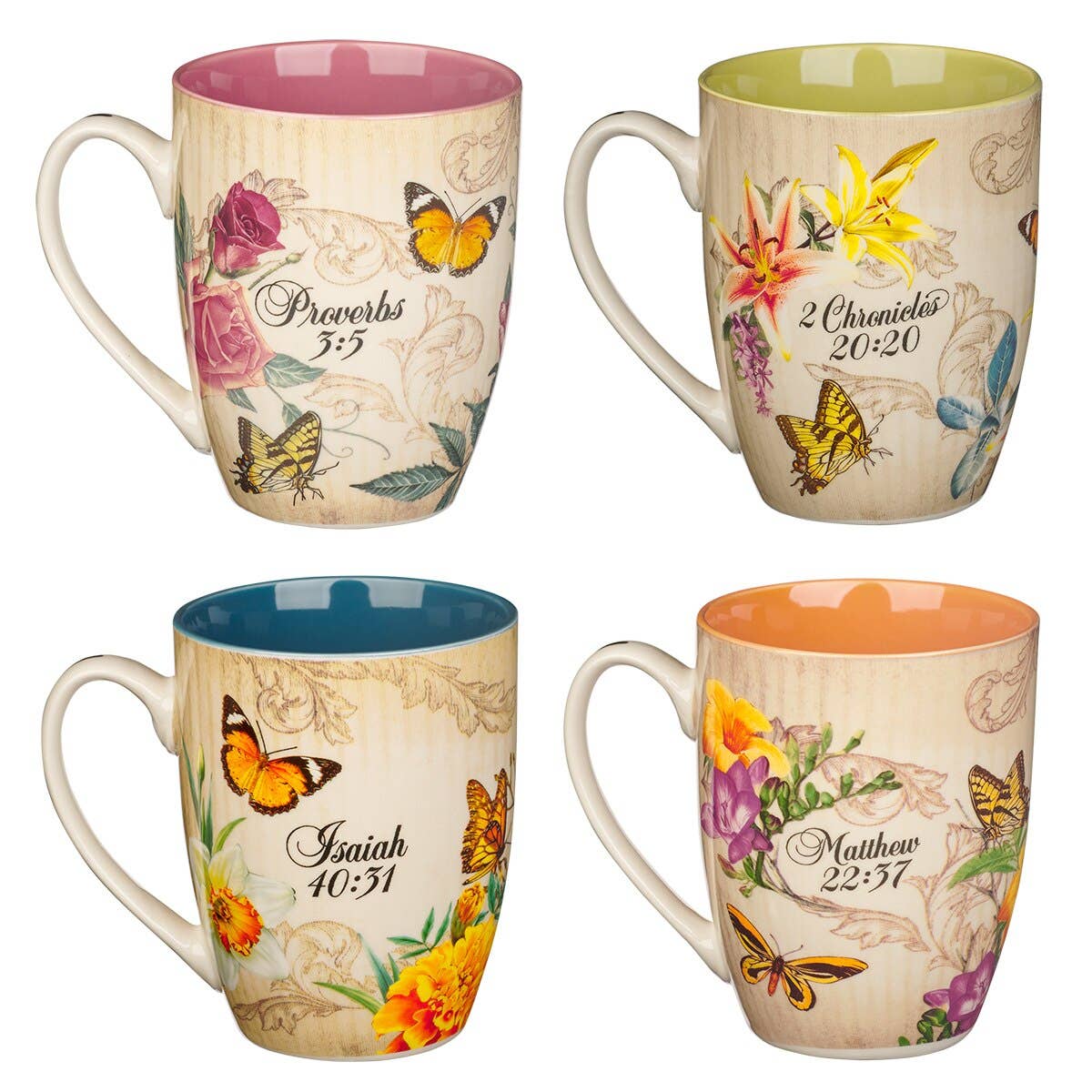Set Mug 4pc Hope, Trust, Faith, Love Floral