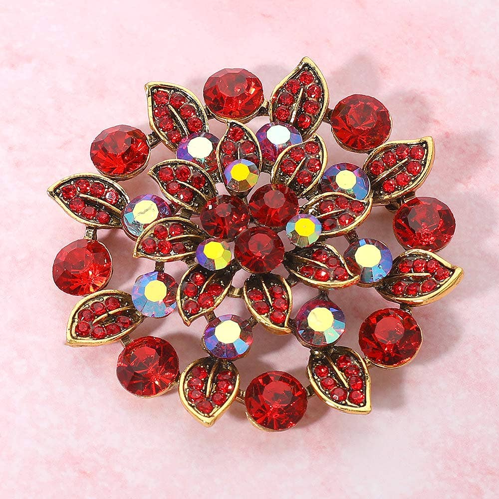 Emerald brooch Rhinestone Embellished Elegant Floral Pin