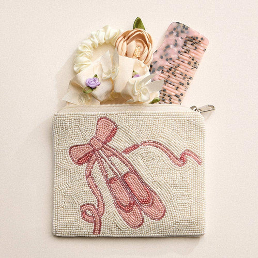 Ballet Slipper Bow Seed Beaded Mini Pouch Bag