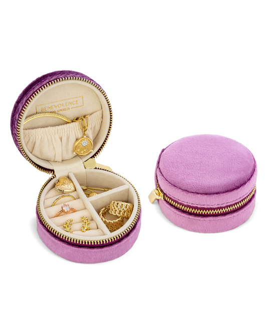 Lilac Velvet Round Jewelry Box