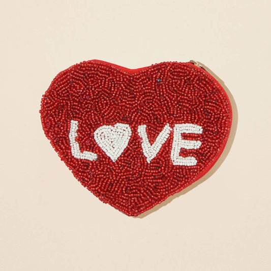 LOVE Heart Shaped Beaded Mini clutch Bag