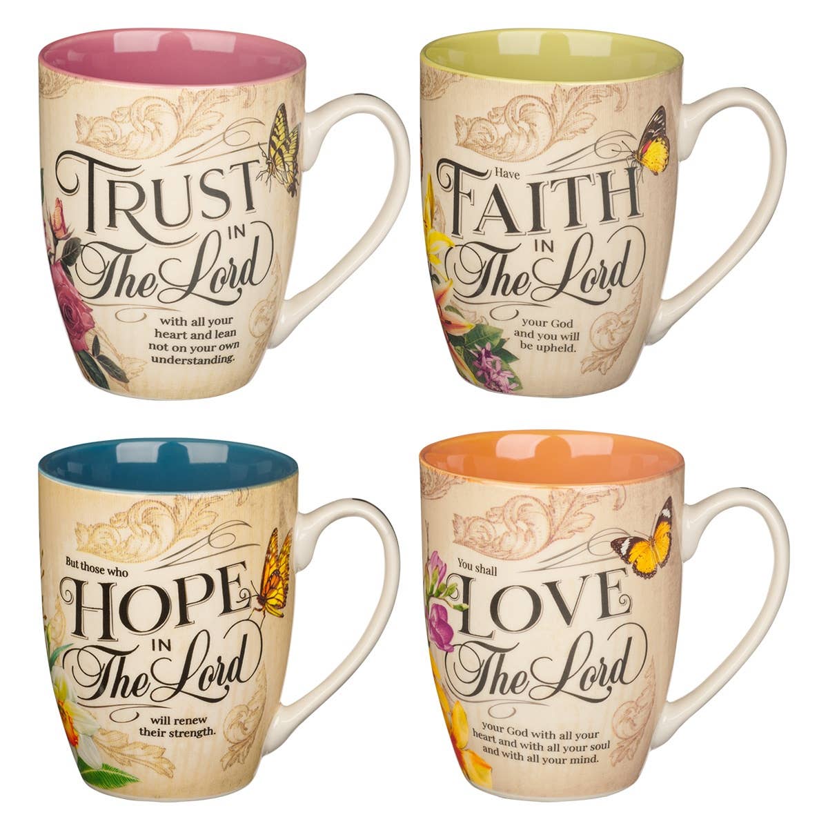 Set Mug 4pc Hope, Trust, Faith, Love Floral