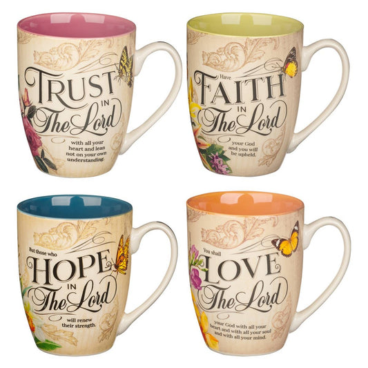Set Mug 4pc Hope, Trust, Faith, Love Floral