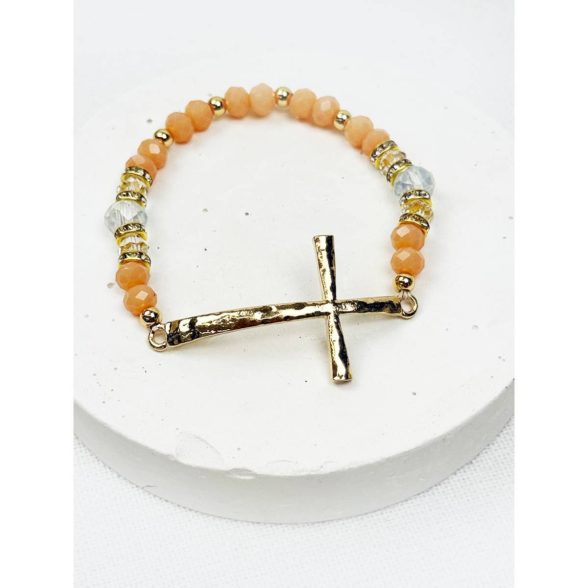 Hammered Cross Bead Stretch Bracelet: Mixed colors