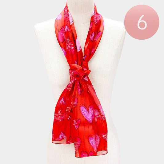 Heart Pattern Scarf: Red