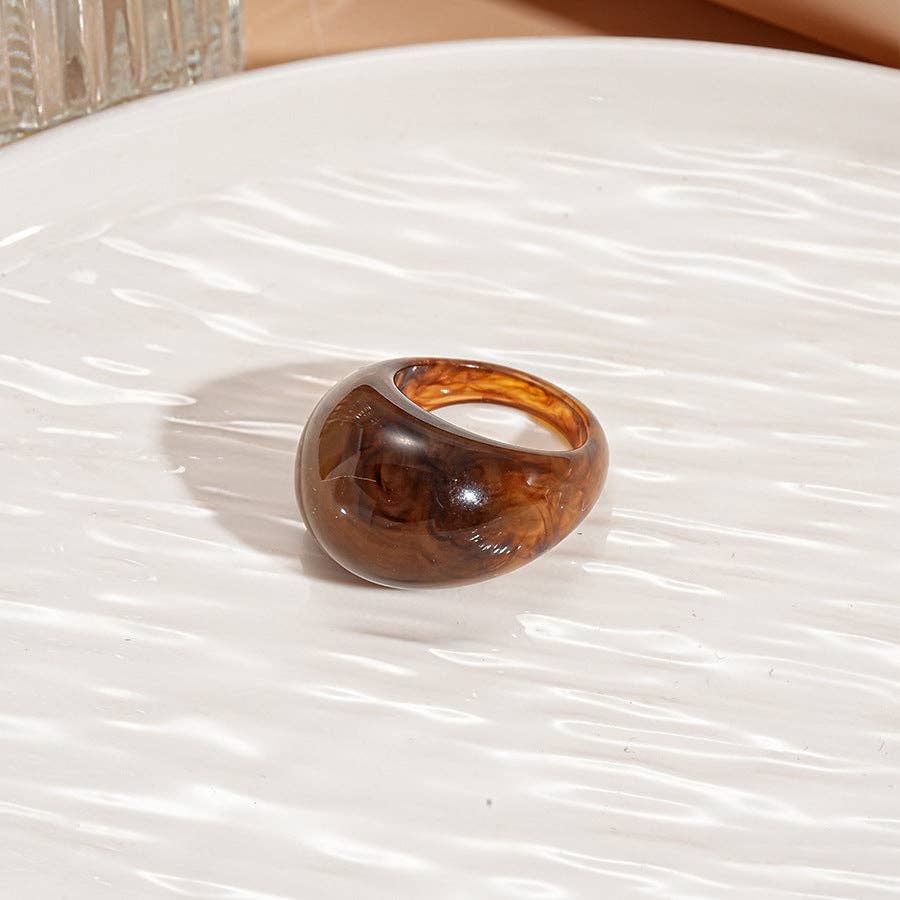 Deep Coffee Vintage Candy Resin Oval Geometric Ring