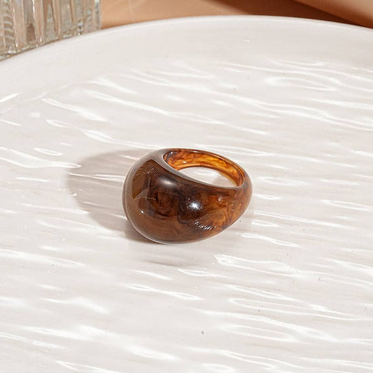 Deep Coffee Vintage Candy Resin Oval Geometric Ring