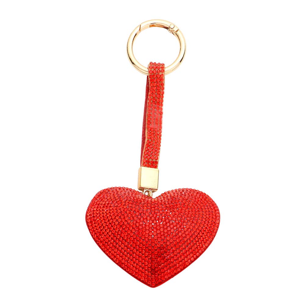 Bling Studded Heart keychain / Bag Charm: Red