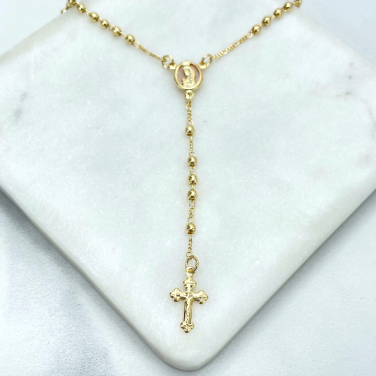 Rosary with Virgin Mary Medal 18k Gold Filled Gold Beads Beaded