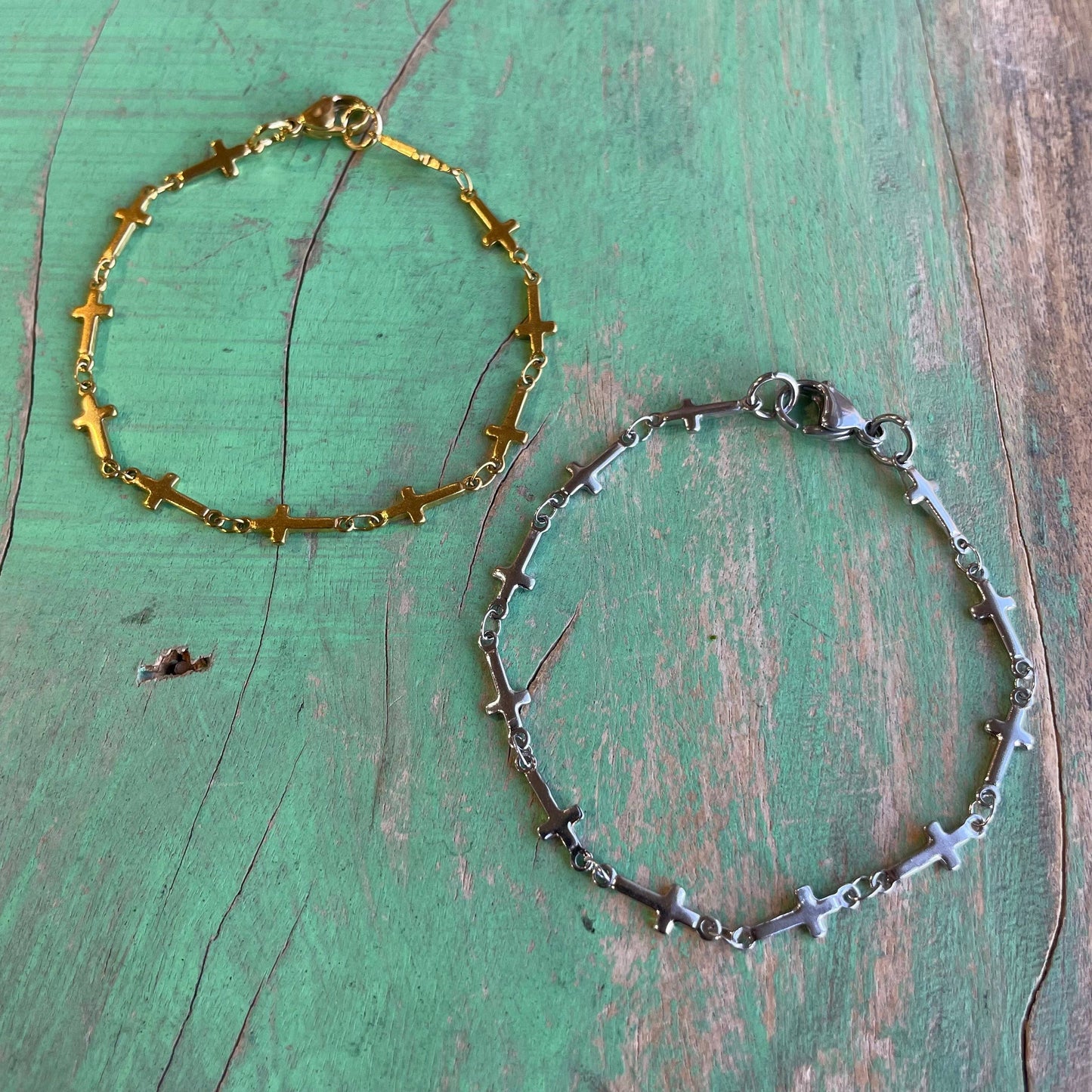 Gold Tiny Crosses Bracelet: Large