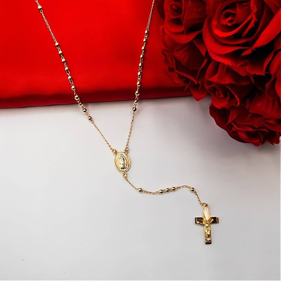 Gold Guadalupe Rosary Necklace 18-inch