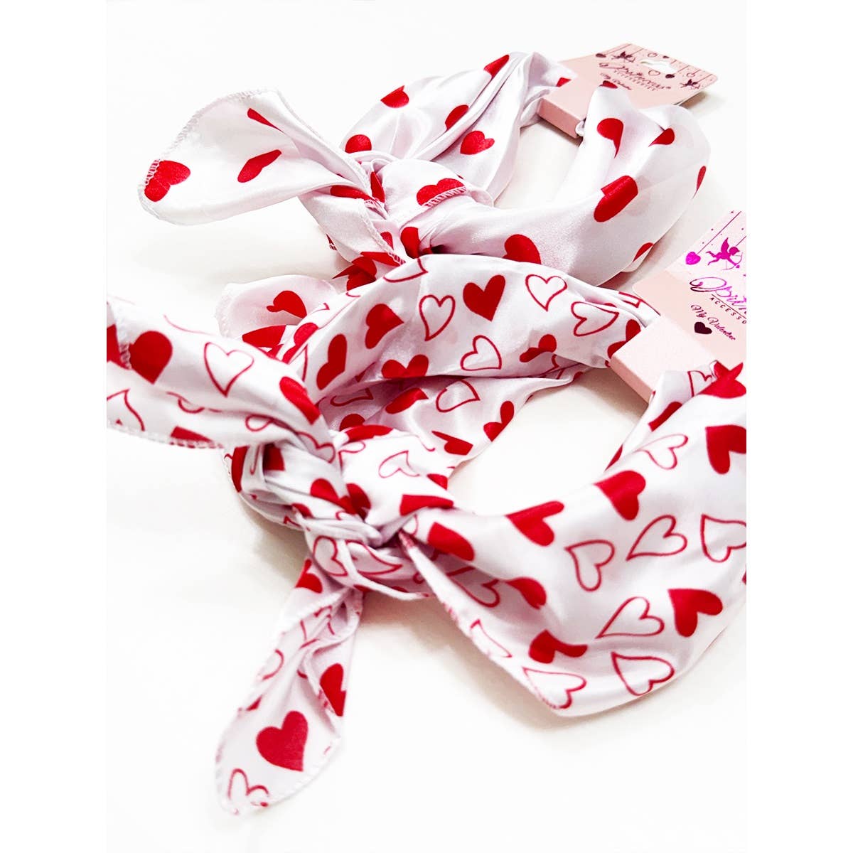 Multiuse Heart Print Satin Scarf: Mixes Color