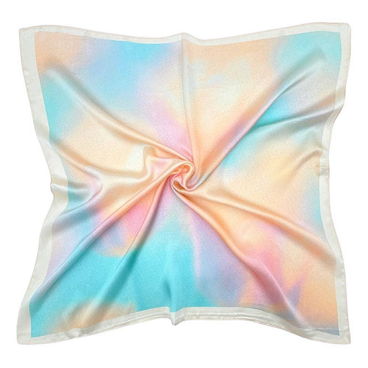 Aurora Printed Square Silky Satin Bandana Scarf: Beige