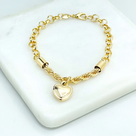 Dangle Puffed Heart Charm Bracelet