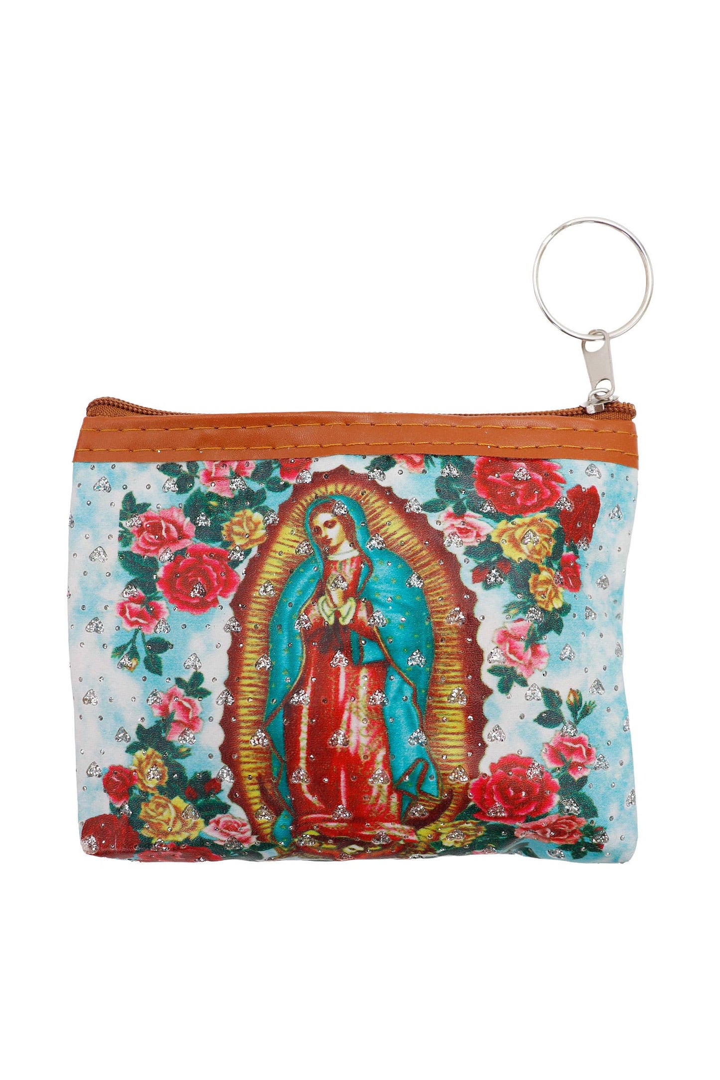 Leather Pouch- Our Lady of Guadalupe Glitter Zipper
