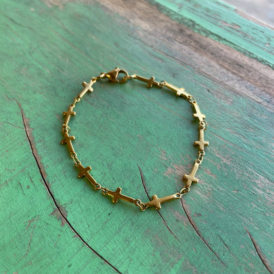 Gold Tiny Crosses Bracelet: Large