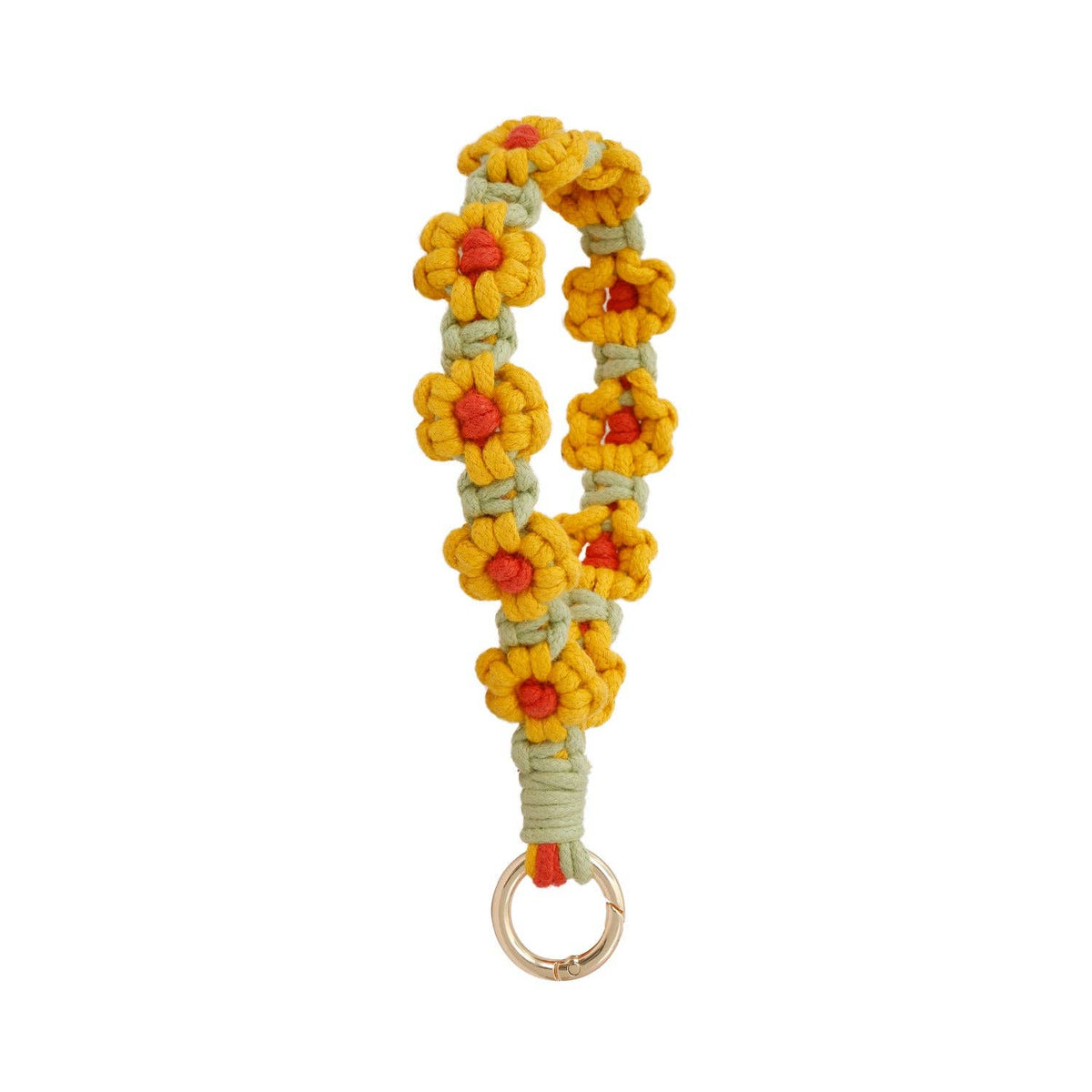 Pink Daisy Flower Keychain Handwoven Wristlet