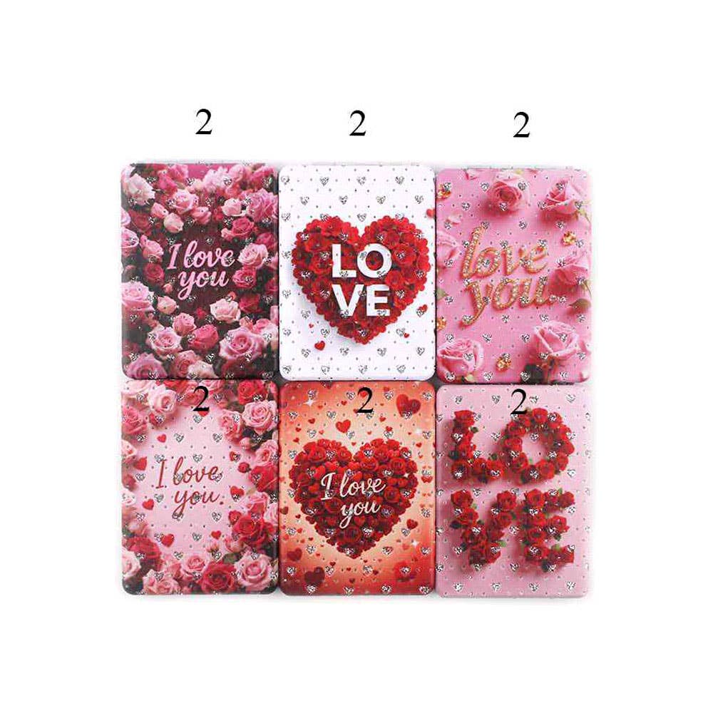 Glittered LOVE Message Heart Floral Printed Compact Mirrors