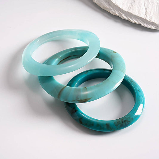 Blue Vintage Resin Ombré Geometric Bangle Set 3-Piece