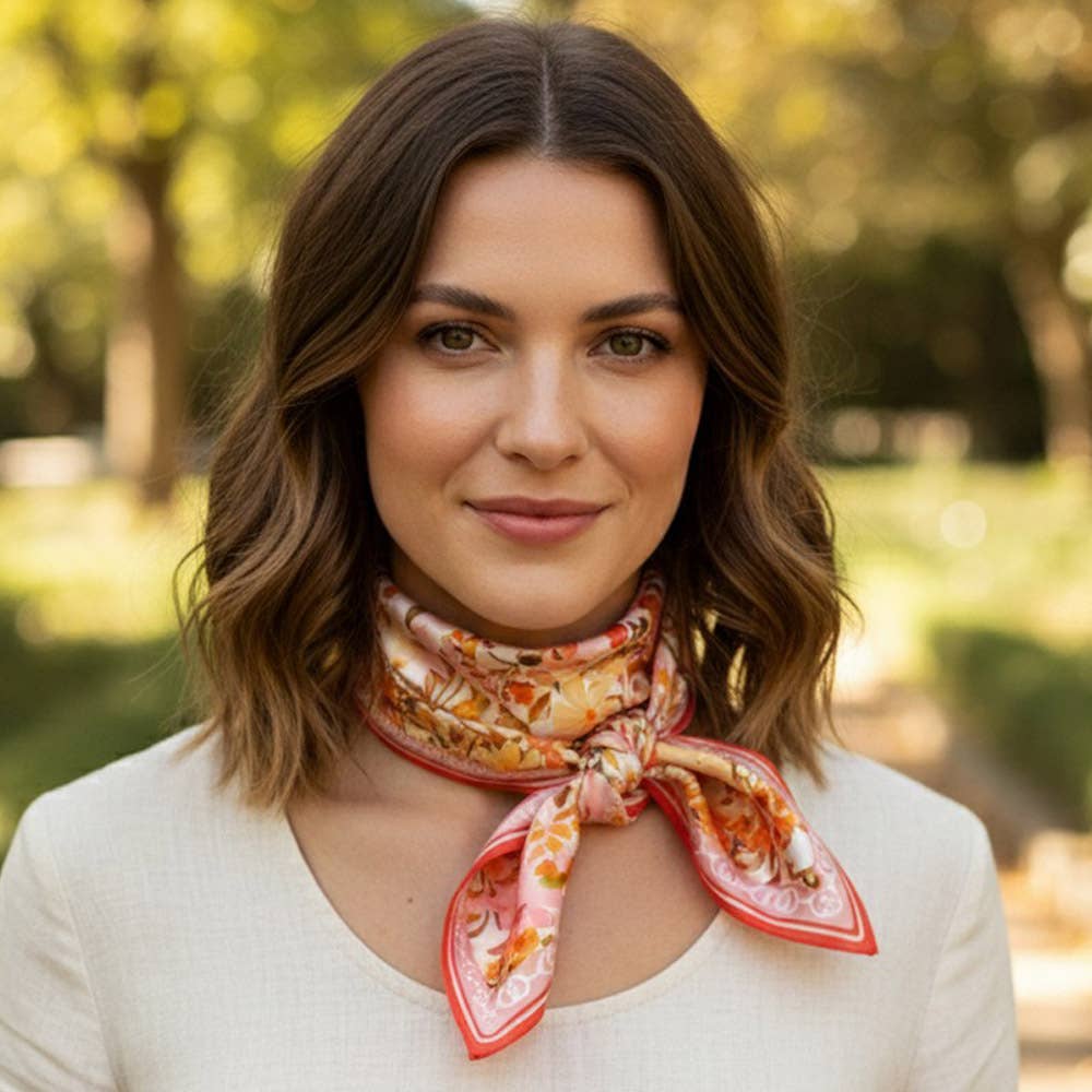 Vintage Floral Garden Print Square Bandana Scarf: Beige