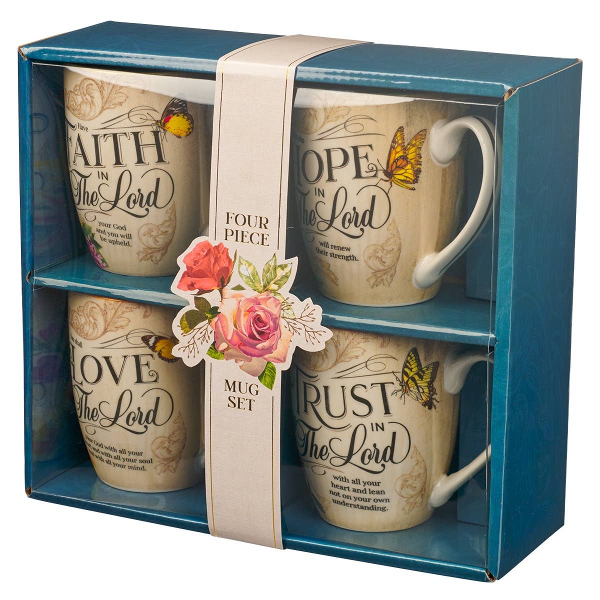Set Mug 4pc Hope, Trust, Faith, Love Floral